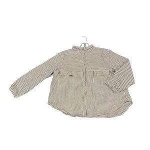 XXL Heritage Style Cotton Striped Shirt | Wooden Button Front | Long Sleeve